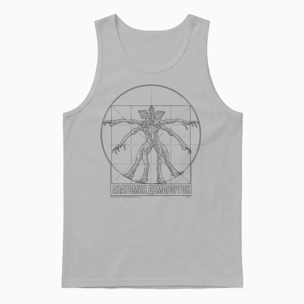 Stranger Things Vitruvian Demogorgon T-Shirt, Gray Unisex Tank Top in Ash
