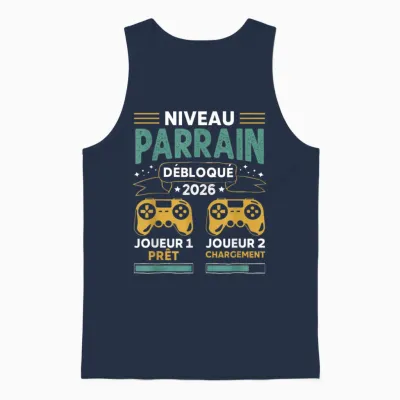 Unlocked Godfather Level 2026 - Funny Pregnancy Announcement Gamer Unisex Tank Top - Navy