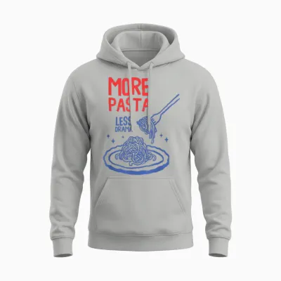 More Pasta Less Drama Funny Foodie Spaghetti Noodle Humour Unisex Hoodie - Ash