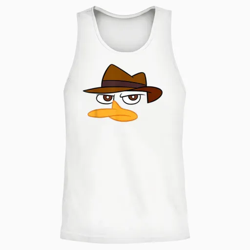 Disney Phineas and Ferb Big Face Perry the Platypus Costume T-Shirt, Black, S Unisex Tank Top - White