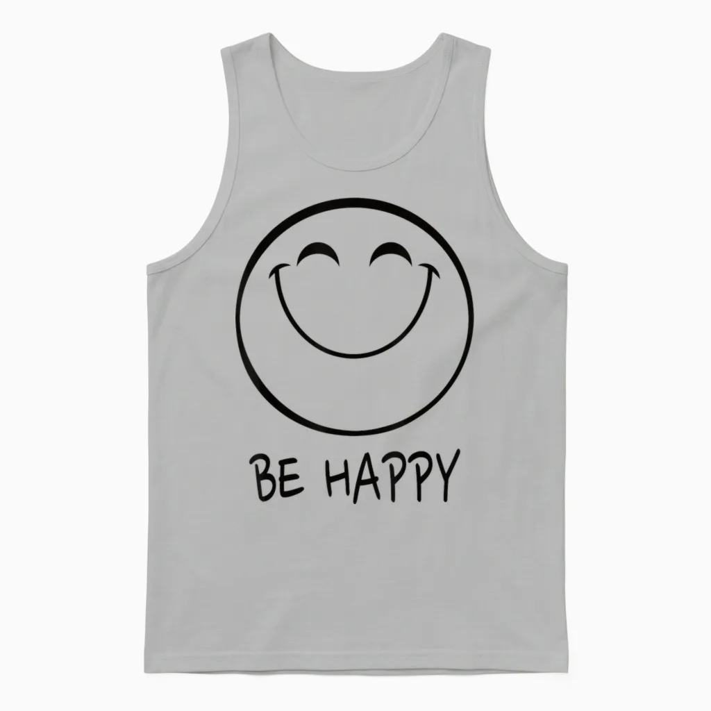 Be Happy Smile Face T-Shirt Happy Smiling Face Positiv Unisex Tank Top in Ash