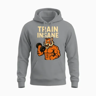 Train Insane Tiger Gym Unisex Hoodie - Sport Grey