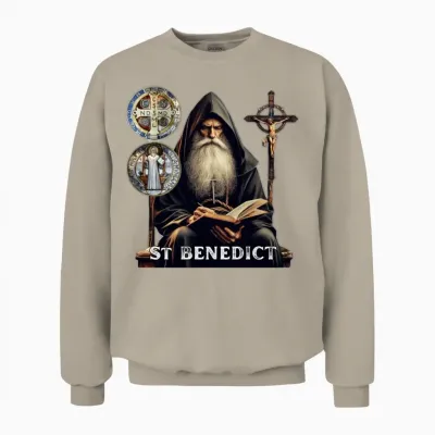 Most Searched St Benedict T-Shirt with Medal Unisex Sweatshirt - Sand