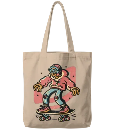 Funny Skater Retro Tote Bags - Natural