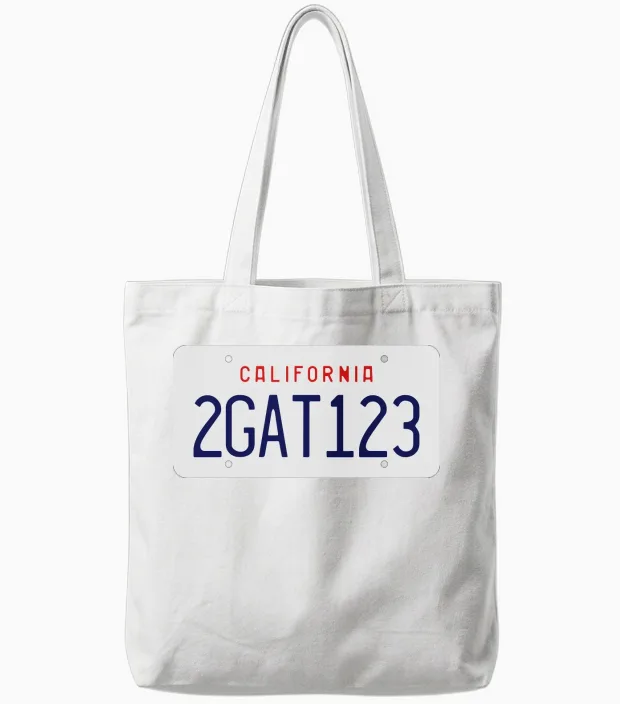 2gat123 License Plate Tote Bags in White