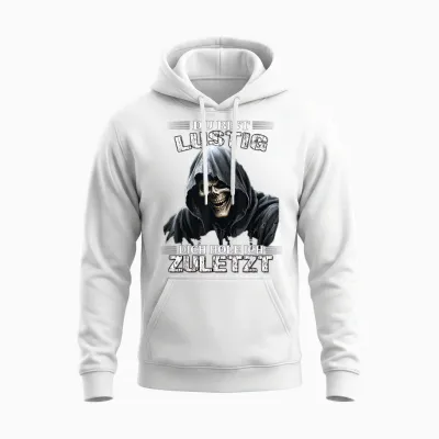 T-Shirt with German Text "du Bist Lustig Dich Hol Ich Letzt Sarkasmus Reaper", Black Unisex Hoodie - White