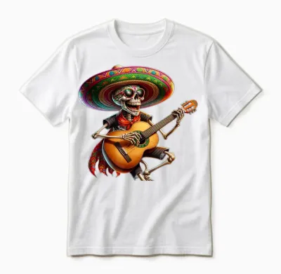 Mexico Skeleton Halloween Dia De Los Muertos T-Shirt, Black, S Unisex T-Shirt - White