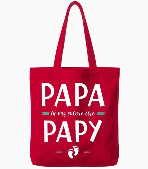 Papa Tu Vas Encore Be Grandpa - Pregnancy Announcement 2nd Baby T-Shirt, Black, S Tote Bags in Red