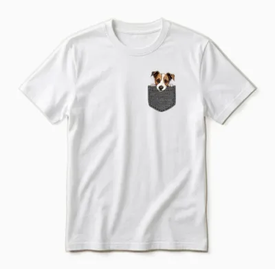 Dog in Chest Pocket Jack Russell Terrier T-Shirt, Black Unisex T-Shirt - White