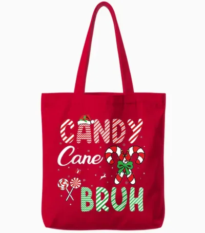 Candy Cane Bruh Funny Christmas Holiday Boys Tote Bags - Red