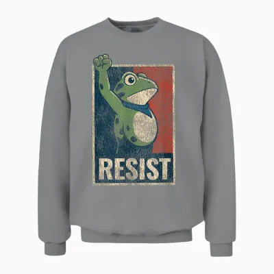 Portland Frog Protest Resist Raised Fist Distressed Retro Unisex Sweatshirt - Sport Grey