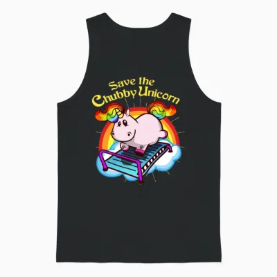 Unicorn Fitness Diet Fat Rainbow Yoga Gift Unisex Tank Top - Black