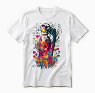 Astronaut Surrounded by Colorful Flowers Unisex T-Shirt - White