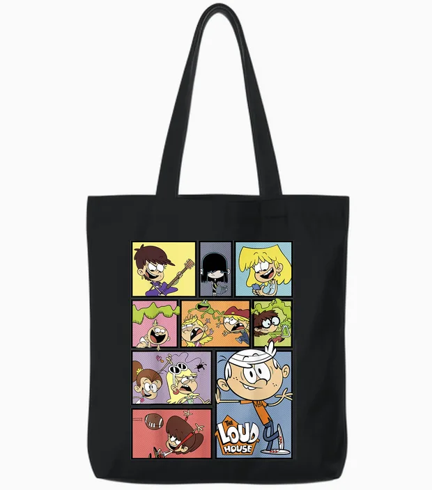 The Loud House Panel Portrait Logo T-Shirt Small Tote Bags in Black