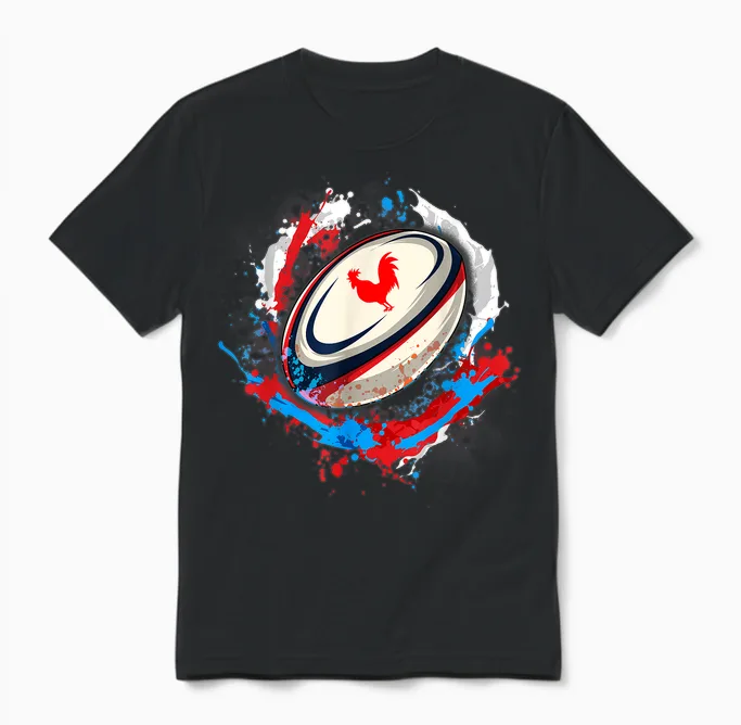 Rugby Shirt Player Child Man Flag Rooster Men Women T-Shirt, Black, S Unisex T-Shirt in Black
