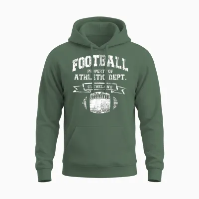 Fußballeigentum in Cleveland Der Athletic Dept. Retro-Grunge Unisex Hoodie - Military Green