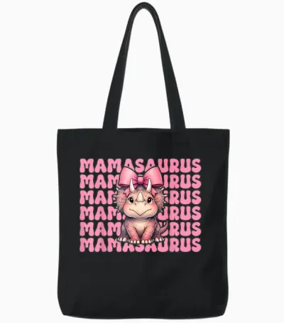 Mamasaurus Triceratops Mama Dinosaur Mom Mother's Day Tote Bags - Black