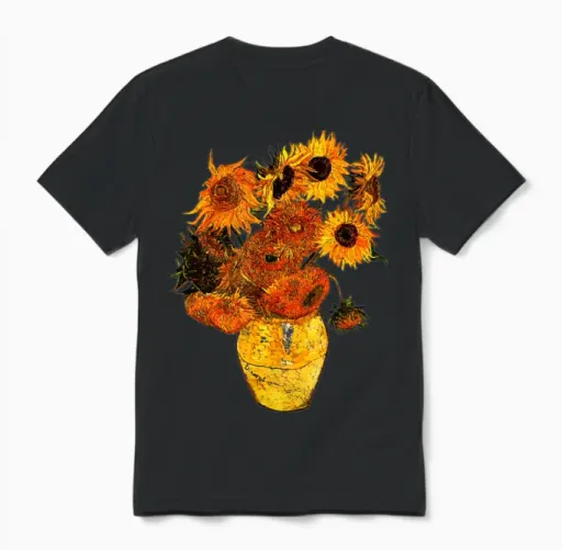 Van Gogh Sunflowers Tee Vintage Yellow Flowers Art Unisex T-Shirt in Black