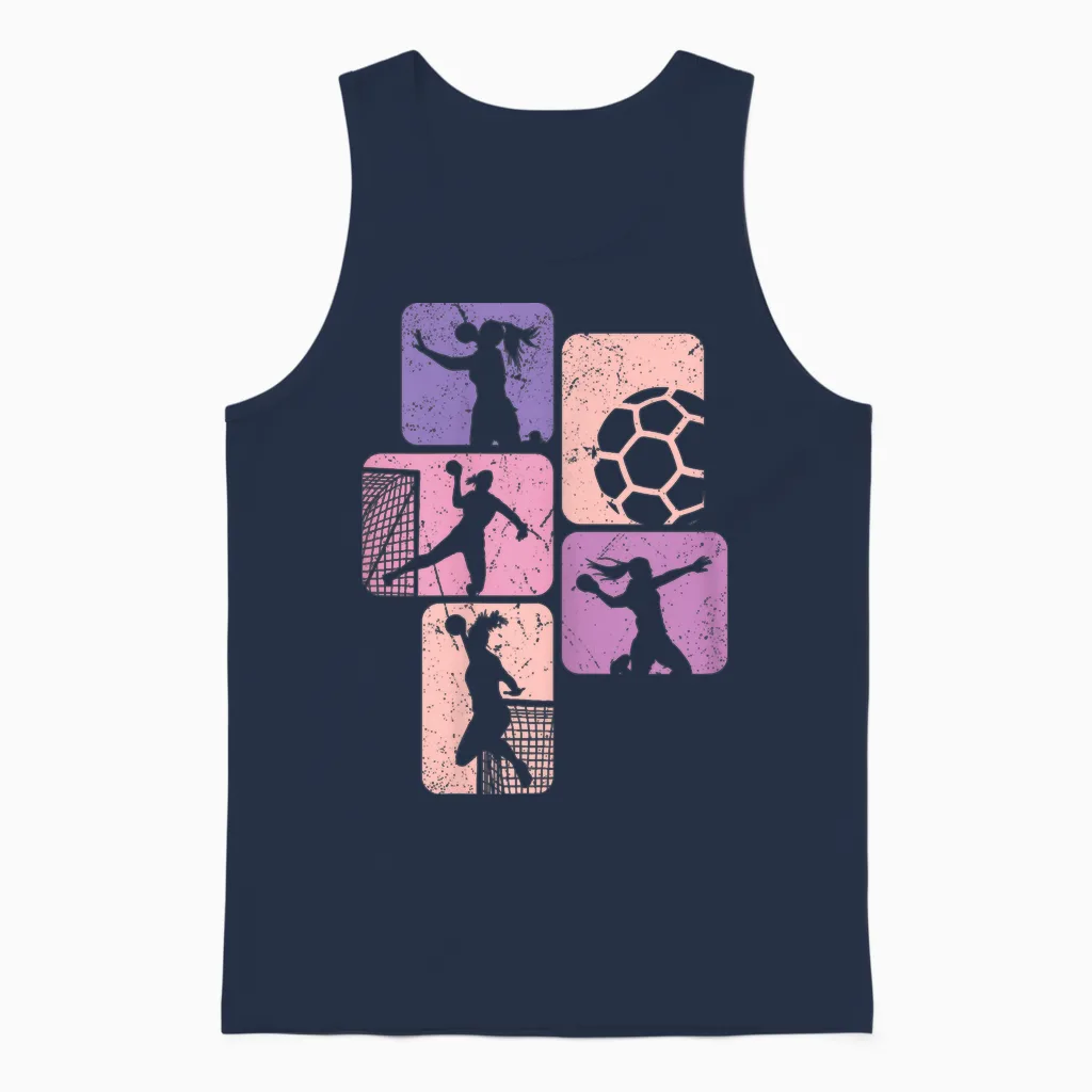 Handball Retro Handball Player Girls T-Shirt, Black Unisex Tank Top in Navy