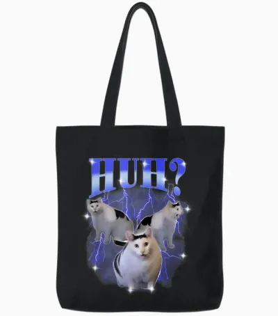 Huh Silly Cat Meme Funny Strange Bootleg Specific Thanks Meme Tote Bags - Black