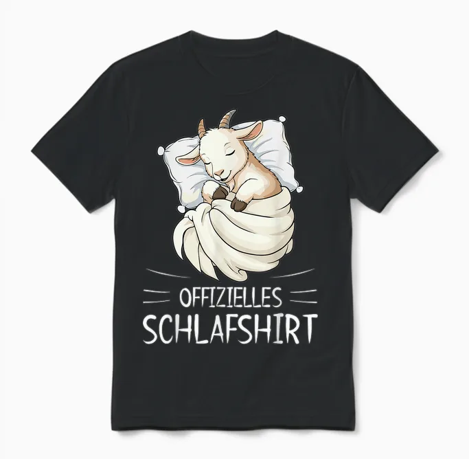 Offizielles Schlafshirt Ziege Pyjama Schlafanzug Unisex T-Shirt in Black