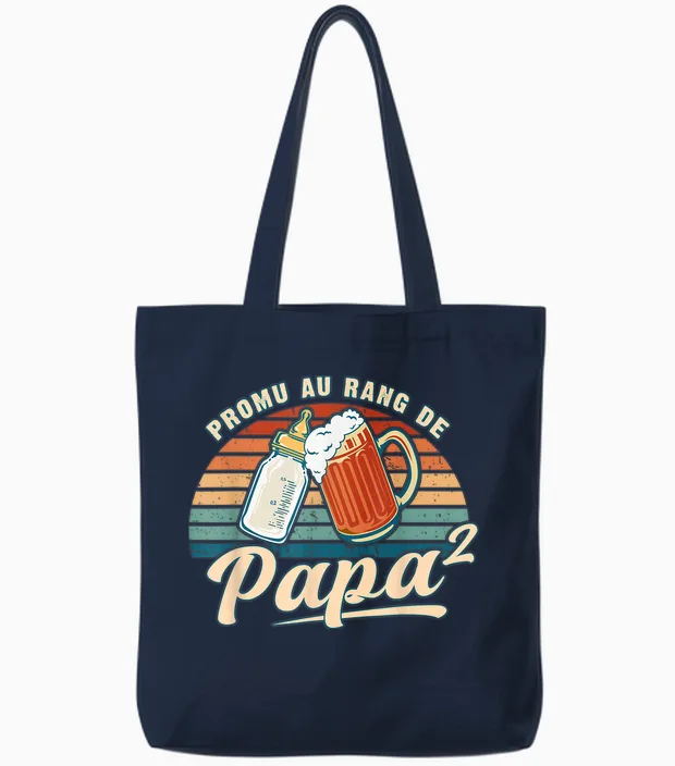 Promoted Dad 2 Child Announcement Pregnancy Future Dad Tote Bags in Navy