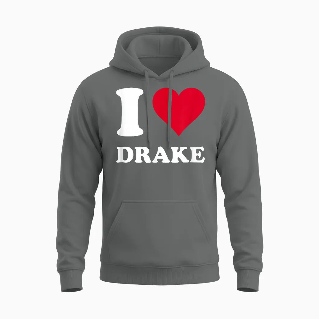 Red Heart I Love Drake T-Shirt, Black, S Unisex Hoodie in Graphite Heather