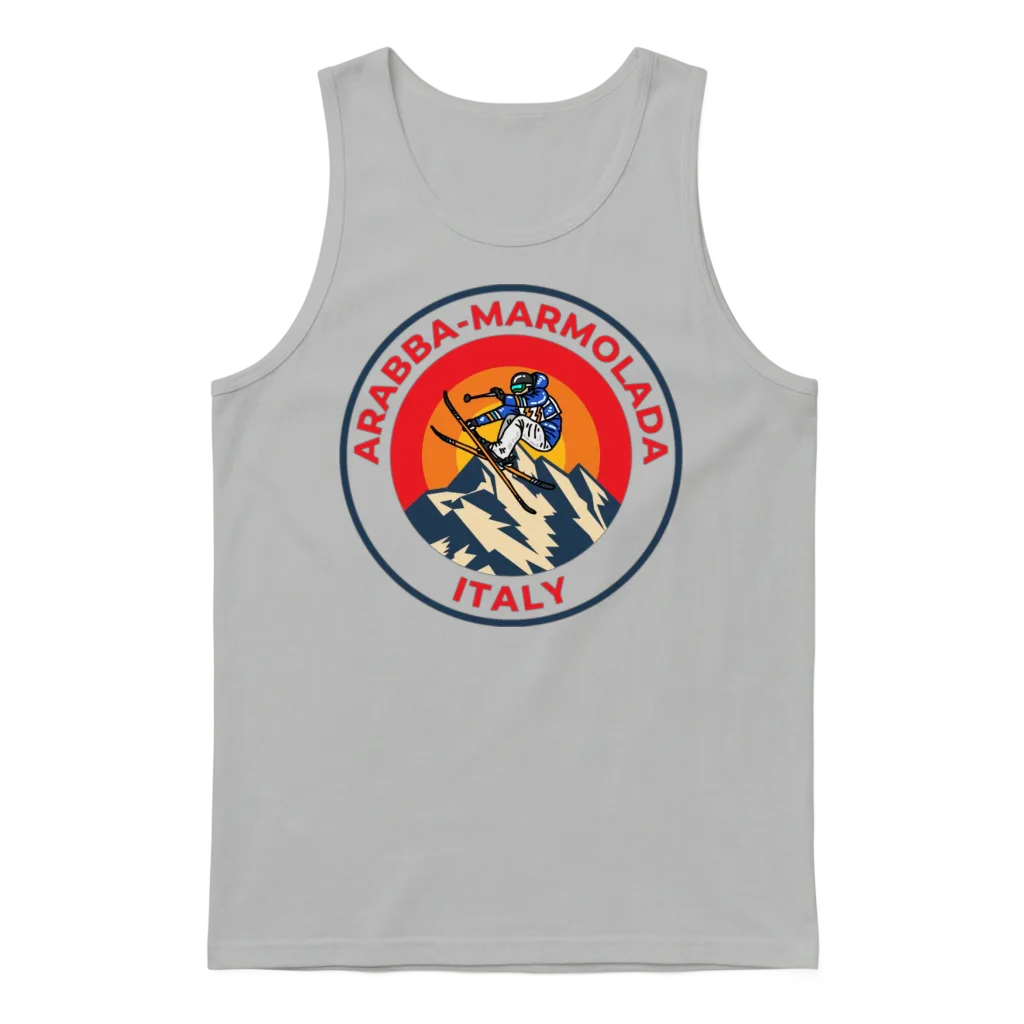 Vintage Skiing in Arabba-Marmolada Italy Sunset Unisex Tank Top - Ash