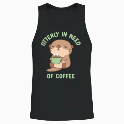 Cute Otter Otterly in Need of Coffee Funny Unisex Tank Top - Black