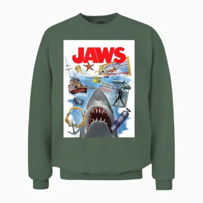 Jaws 50th Anniversary Poster Amity Island Collage 2-Sided Unisex Sweatshirt - Military Green