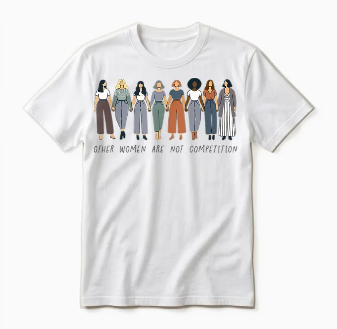 Feminism Saying Feminist Other Women Are Not Competition T-Shirt, Gray, S Unisex T-Shirt in White
