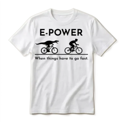 Velociraptor Chasing E-Biker Unisex T-Shirt - White