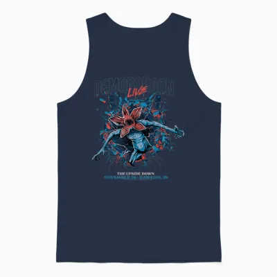 Stranger Things : Demogorgon Live the Upside Down T-Shirt, Black, S Unisex Tank Top - Navy