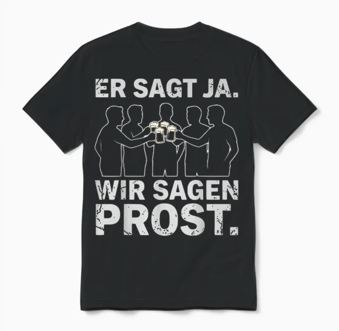 Er Sagt Ja Wir Sagen Prost Jga Team Bräutigam Party Fun Unisex T-Shirt in Black