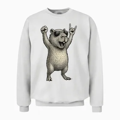 Capybara Racoon Hard Rock Heavy Metal Capybara Unisex Sweatshirt - White