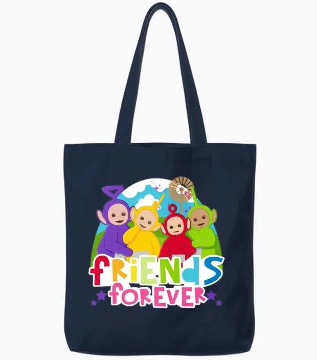 Teletubbies Friends Forever Cute Friendship Design Tote Bags in Navy