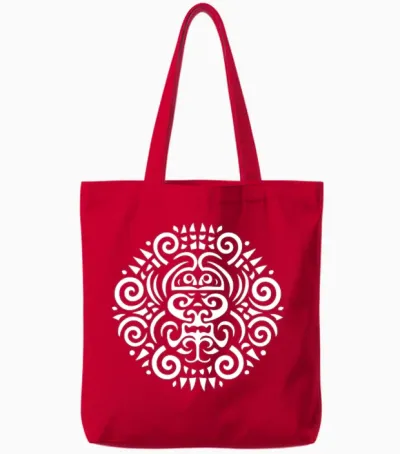 Maori Round Tattoo Harmony in White Tote Bags - Red