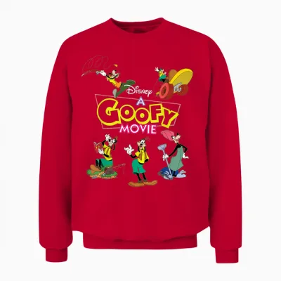 Disney a Goofy Movie 30th Anniversary Goofy's Goof Moments T-Shirt, Black, S Unisex Sweatshirt - Red