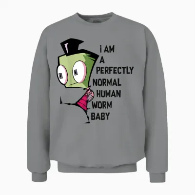 Invader Zim I Am Perfectly Normal Human Worm Baby Portrait T-Shirt Small Unisex Sweatshirt - Sport Grey