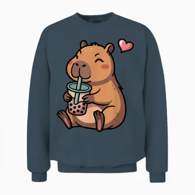 Cute Capybara Boba Bubble Tea Kawaii Capybara Girls Kids T-Shirt, Black, S Unisex Sweatshirt - Dark Heather