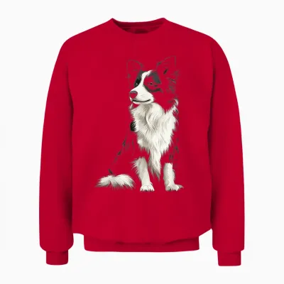 Border Collie Dog Pet Illustration Border Collie T-Shirt, Black Unisex Sweatshirt - Red