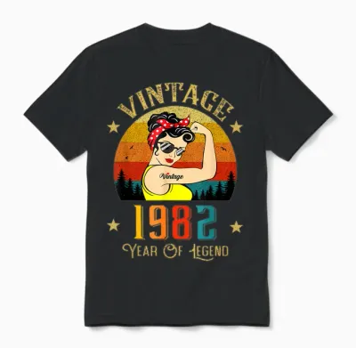 Vintage 1982 Geburtstag Frauen 44 Jahre Alt Lustig Vintage 1982 Unisex T-Shirt - Black