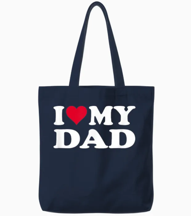 Red Heart I Love My Dad T-Shirt, Black, S Tote Bags in Navy