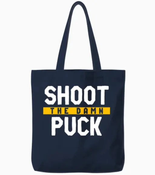 Shoot the Damn Puck - Hockey Tote Bags in Navy