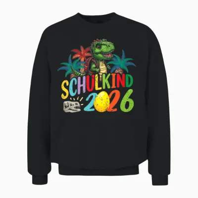 Kinder Schulkind 2026 Dino T-Rex Cool Einschulung Erste Klasse Unisex Sweatshirt - Black