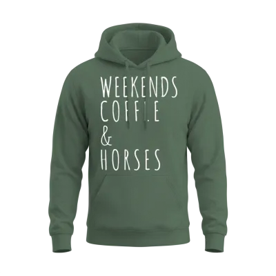 Weekends Coffee Horses Horse Lover Gift Unisex Hoodie - Military Green