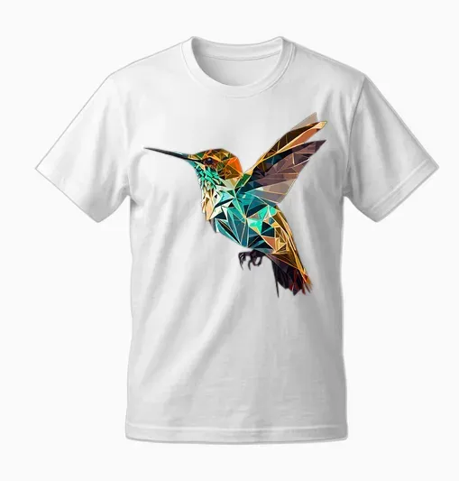 Geometrischer Kolibri Abstrakter Polygonaler Vogel Unisex T-Shirt - White
