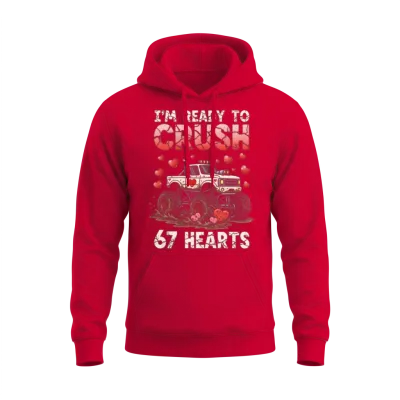 I'm Ready to Crush 67 Hearts Monster Truck Unisex Hoodie - Red