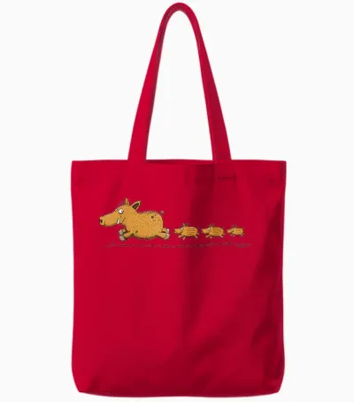 Lustiges Wildschwein Motiv Mit Frischlingen Cartoon Waldtier Tote Bags - Red