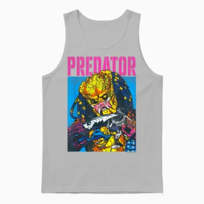 Aliens Iconic Epic Predator Retro Comic Big Chest Portrait Unisex Tank Top - Ash
